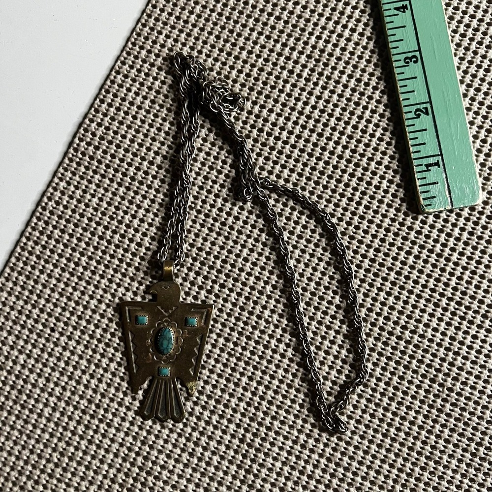 Vintage Bell Trading Post Thunderbird Necklace Nickel Silver Turquoise Southwest